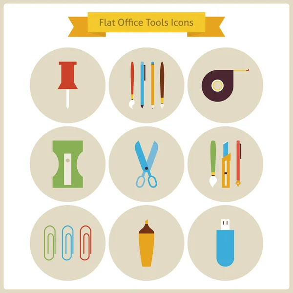 Flat Education School and Business Office Tools Icons Set — Διανυσματικό Αρχείο