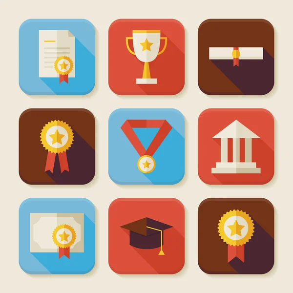 Conjunto de iconos de aplicación cuadrada de graduación plana y éxito — Vector de stock