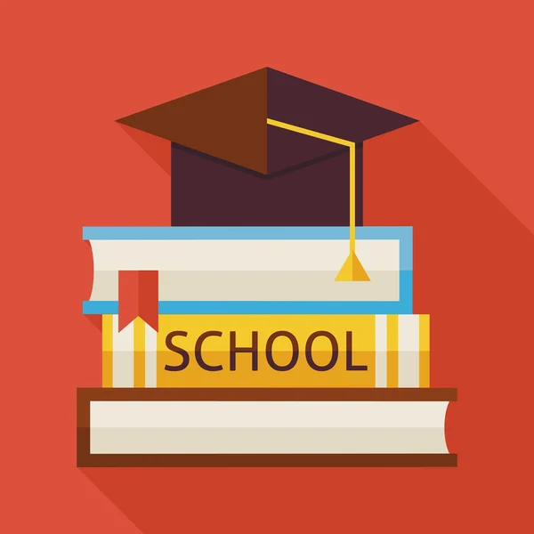 Flat Graduation from School with Hat and Books Illustration with — Stockvector