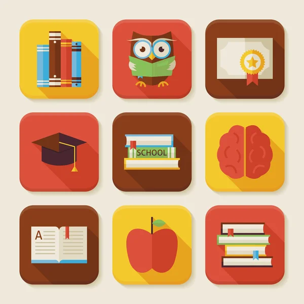 Flat Reading Knowledge and Books Squared App Icons Set — Stock vektor