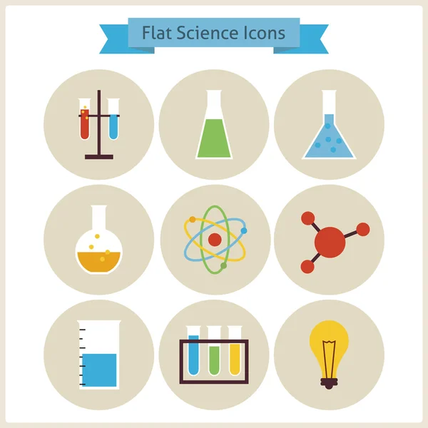 Conjunto de iconos de química y ciencia de la escuela plana . — Archivo Imágenes Vectoriales
