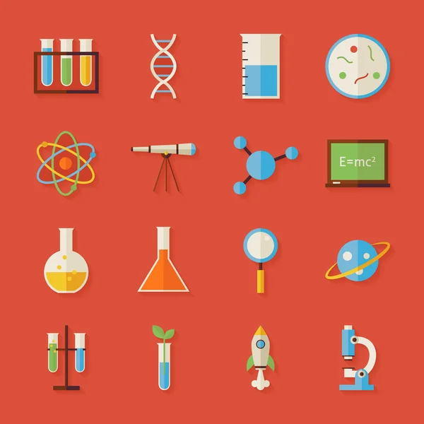 Flat Science and Education Objects Set with Shadow — Stok Vektör