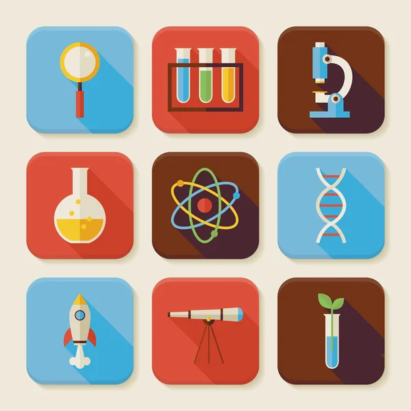 Ciência plana e educação quadrado App ícones Set —  Vetores de Stock