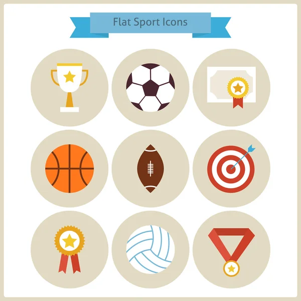 Conjunto de iconos ganadores de deporte plano y competición — Vector de stock