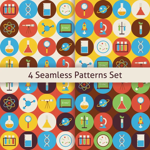 Four Vector Flat Seamless  Science and Education Patterns Set wi — ストックベクタ