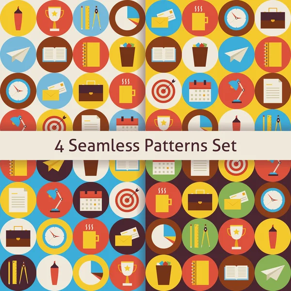 Four Vector Flat Seamless Business and Office Patterns Set with — ストックベクタ