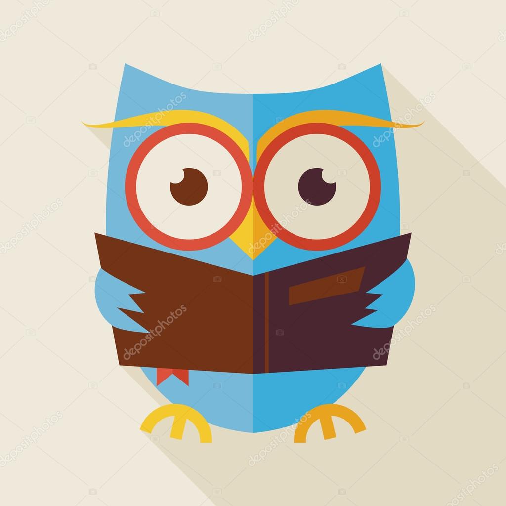Flat Knowledge and Education Owl Reading Book Illustration with 