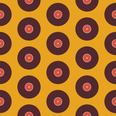 Flat Seamless Background Pattern Music Vinyl Disc over Yellow