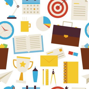 Flat Seamless Pattern Business and Office Objects over White