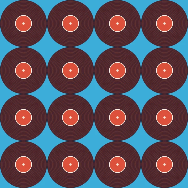Flat Seamless Background Pattern Music Vinyl Disc over Blue — 스톡 벡터