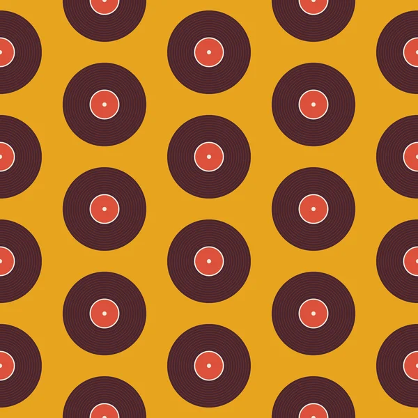 Disco plano inconsútil del vinilo de la música del patrón de fondo sobre amarillo — Vector de stock