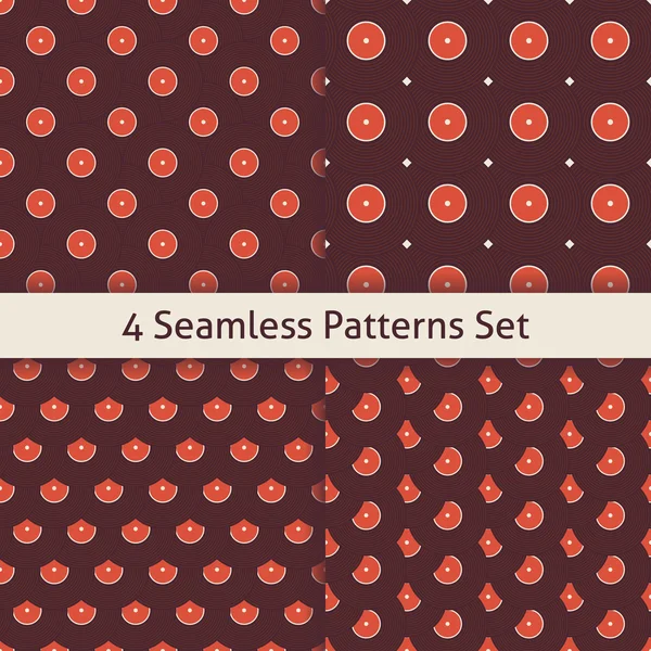 Four Vector Flat Seamless Music Vinyl Disc Patterns Set — Stock Vector