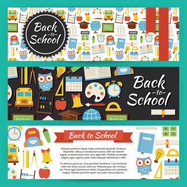 Back to School and Education Vector Template Banners Set in Mode