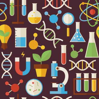 Flat Seamless Pattern Education Science and Research Objects ove
