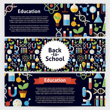 School Science and Education Vector Template Banners Set in Mode