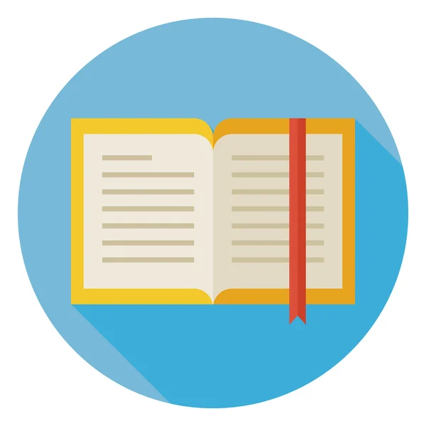 Flat Open Book with Bookmark Circle Icon with Long Shadow — Stok Vektör