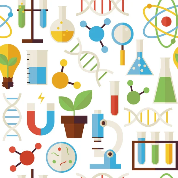 Flat Seamless Pattern Science and Research Objects over White — 图库矢量图片