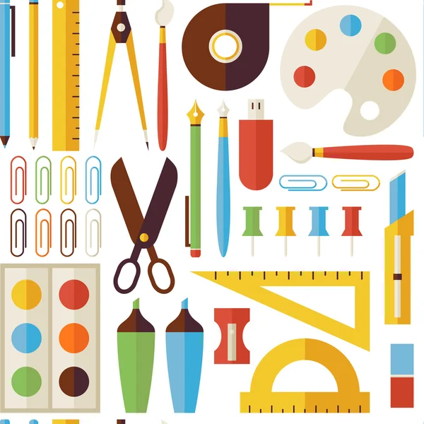 Flat Seamless Pattern Back to School Objects and Office Instrume — ストックベクタ