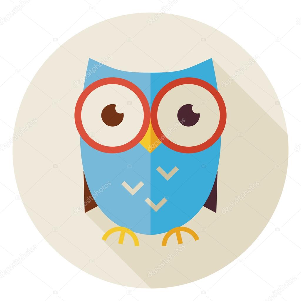 Flat Knowledge Bird Owl Circle Icon with Long Shadow