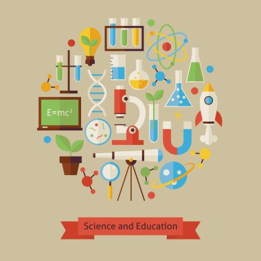 Vector Flat Style Science and Education Objects Concept
