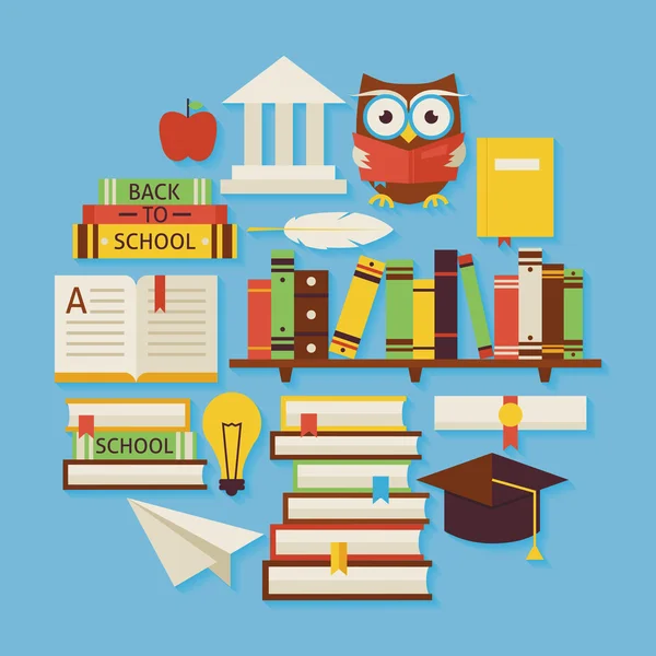 Books Education and Knowledge Vector Flat Design Circle Shaped O — Stok Vektör