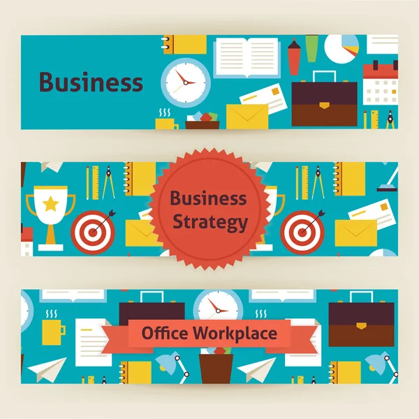 Geschäftsstrategie und Büroarbeitsplatzvektorvorlagen Banner s — Stockvektor