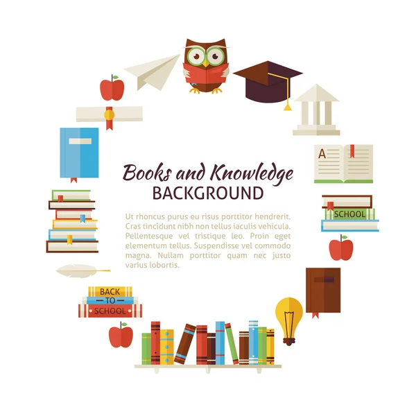 Flat Style Vector Circle Template of Books Education and Knowled — ストックベクタ