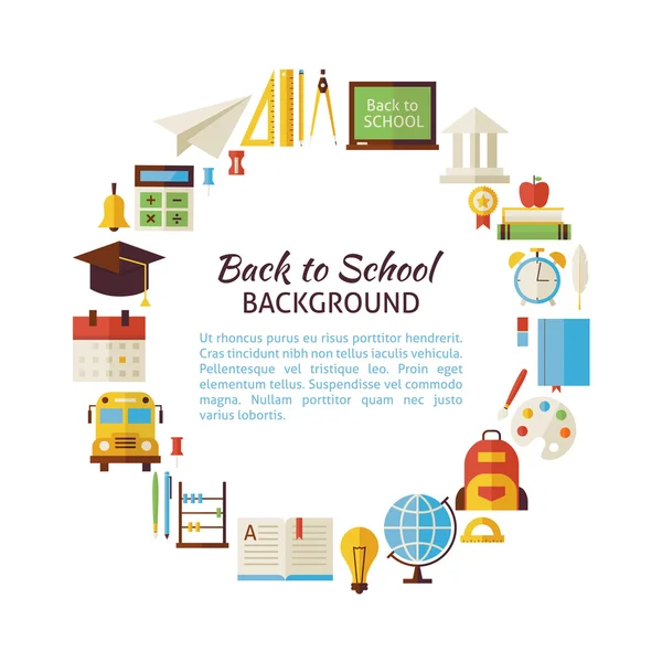 Flat Style Vector Circle Template of Back to School and Educatio — Stock Vector