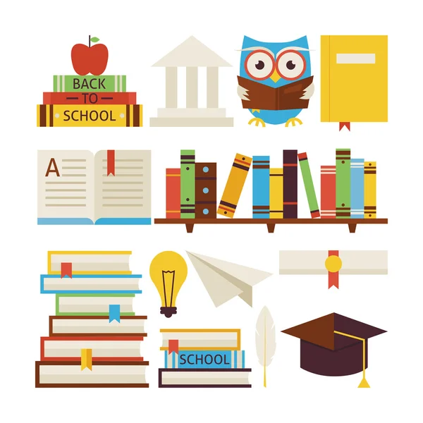 Flat Style Vector Collection of Books Education and Knowledge Ob — ストックベクタ