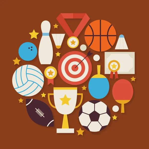 Sport Recreation and Competion Vector Flat Design Circle Shaped — 스톡 벡터