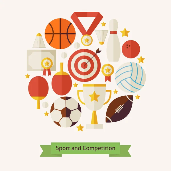 Vector Flat Style Sport Recreation and Competition Objects Conce — Stock Vector