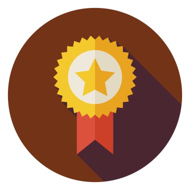 Flat Award Gold Medal Circle Icon with Long Shadow