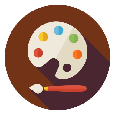 Flat Colorful Palette with Paintbrush Circle Icon with Long Shad clipart