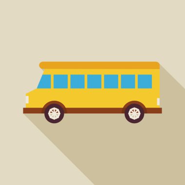 Flat School Bus Transport Illustration with long Shadow