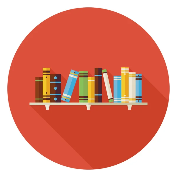 Flat Education Reading Books with Bookshelf Icon with Long Shado — Stock Vector