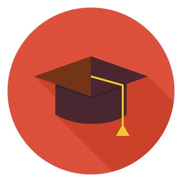 Flat Education Graduate Hat Circle Icon with Long Shadow — Stockvector