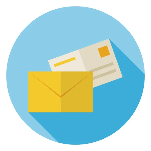 Sobres de correo plano con letra de poste Círculo icono con sombra larga — Vector de stock