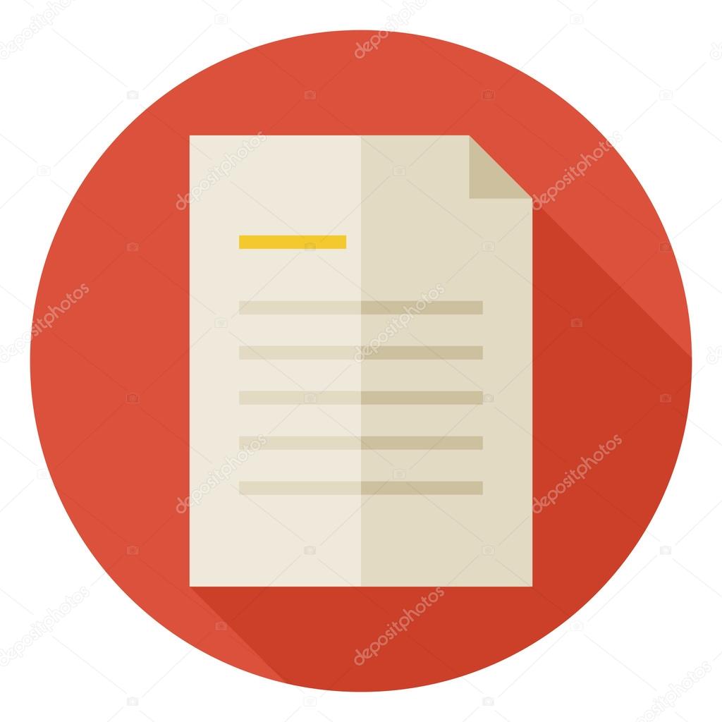 Flat Office Paper Letter Circle Icon with Long Shadow