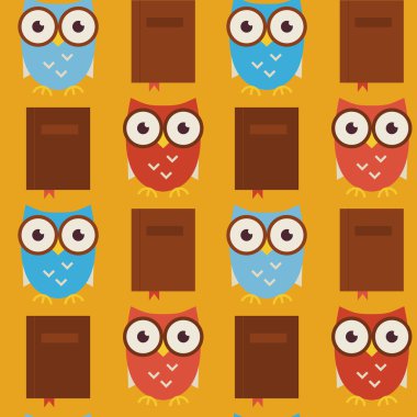 Düz vektör Seamless Modeli bilgelik ve bilgi baykuşlar kitap ile