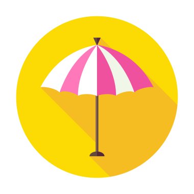 Flat Sun Summer Umbrella Circle Icon with Long Shadow