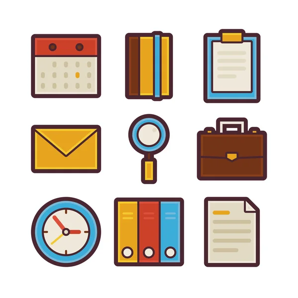Business and Office Life Itens Conjunto de ícones planos modernos — Vetor de Stock