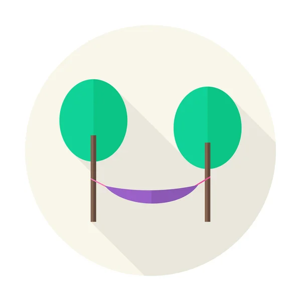 Flache Naturbäume mit Hängemattenkreis-Symbol mit langem Schatten — Stockvektor