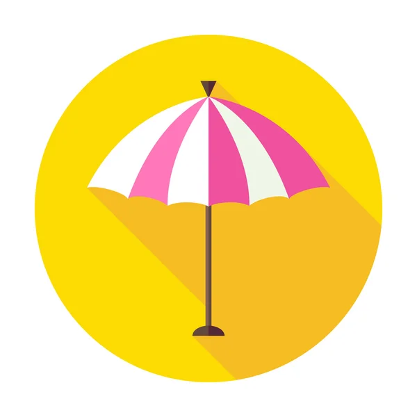 Flat Sun Summer Umbrella Circle Icon with Long Shadow — Stock Vector