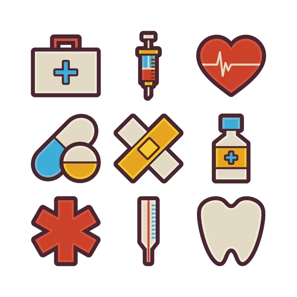 Conjunto de iconos planos modernos de atención médica y artículos médicos — Vector de stock