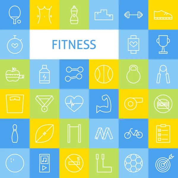 Vector Flat Line Art Fitness moderno Sport e stile di vita sano — Vettoriale Stock