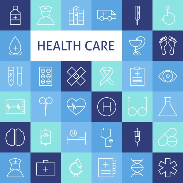 Vector Flat Line Art Modern Healthcare and Medicine Icons Set — 스톡 벡터