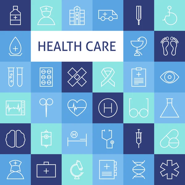 Vector Flat Line Art Modern Healthcare and Medicine Icons Set — Stock vektor