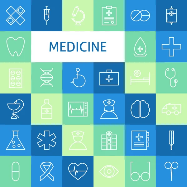 Vector Flat Line Art Modern Medicine and Healthy Life Icons Set — Stockvector