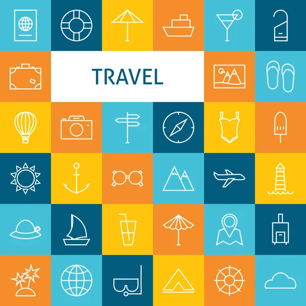 Vector Flat Line Art Modern Travel Vacation and Resort and Schoo — Wektor stockowy