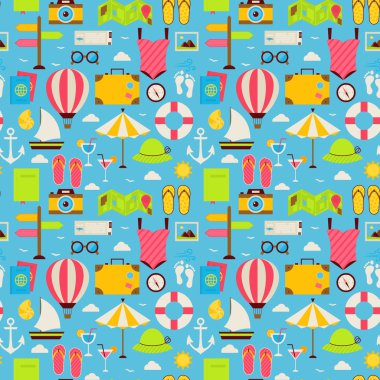 Flat Beach Travel Resort Vacation Seamless Pattern